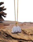 Baikalla 18K Yellow Gold "Lotus Flower" Natural  Lavender Jadeite Jade Pendant W/ Natural Diamonds