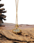 Baikalla 18K Yellow Gold "Peony Flower" Natural Orange & Red Jadeite Jade Pendant W/ Butterfly Bail