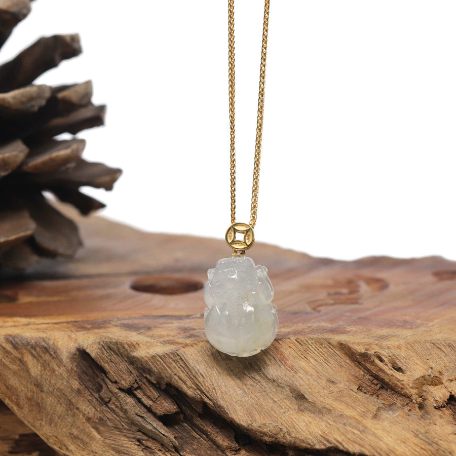 Baikalla 18K Yellow Gold "PiXiu" Natural Icy White & Yellow Sajin (Golden Dust) Flowers Jadeite Jade Pendant