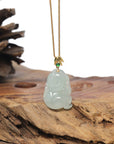 Baikalla 18K Yellow Gold "Baby Monkey" Natural Icy Light Green Jadeite Jade Pendant