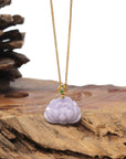 Baikalla 18K Yellow Gold "Lotus Flower" Natural Lavender Jadeite Jade Pendant W/ Natural Diamond