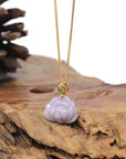 Baikalla 18K Yellow Gold "Lotus Flower" Natural Lavender Jadeite Jade Pendant W/ Natural Diamond
