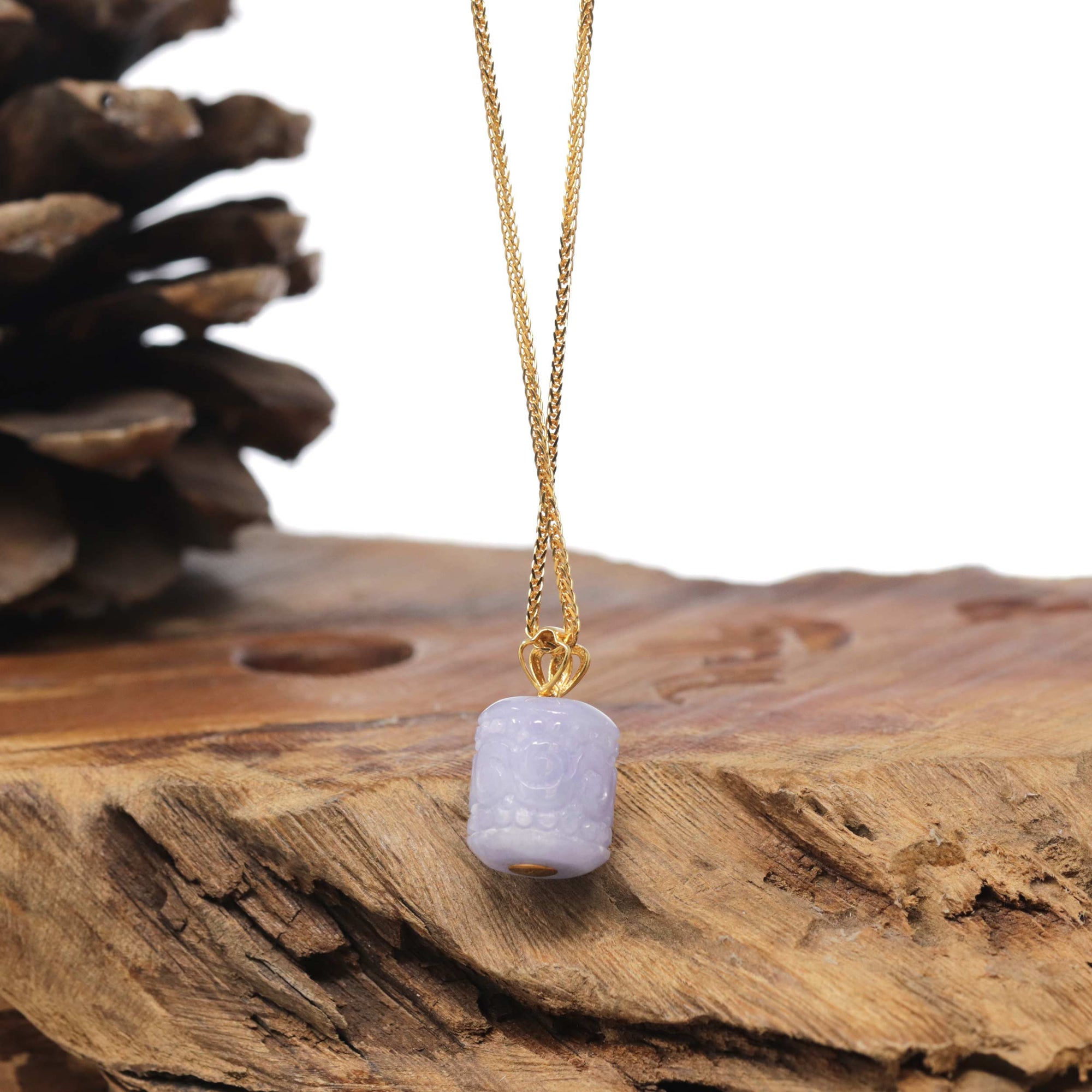 Baikalla 18K Yellow Gold "TongTong" (Good Luck Button) Natural Vixen Lavender Jadeite Jade Pendant W/ Natural Diamonds