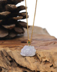 Baikalla 18K Yellow Gold "Lotus Flower" Natural Icy Light Lavender Jadeite Jade Pendant W/ Natural Diamonds