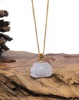 Baikalla 18K Yellow Gold "Lotus Flower" Natural Icy Light Lavender Jadeite Jade Pendant W/ Natural Diamonds