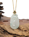 Baikalla 18K Yellow Gold "Ruyi" Natural Icy Light Green Jadeite Jade Pendant W/ Natural Diamonds