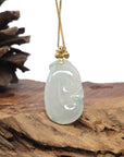 Baikalla 18K Yellow Gold "Ruyi" Natural Icy Light Green Jadeite Jade Pendant W/ Natural Diamonds