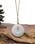 Baikalla 18K Yellow Gold "Ping An Kou" (Good Luck Button) Natural Icy White W/ Green Patch Jadeite Jade Pendant
