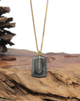 Baikalla 18k Yellow Gold Icy Black Wuji Jadeite Jade Pendant W/ Imperial Green Jade
