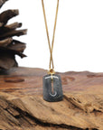Baikalla 18k Yellow Gold Icy Black Wuji Jadeite Jade Pendant W/ Imperial Green Jade