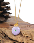 Baikalla 18K Yellow Gold "Ping An Kou" (Good Luck Button) Natural Vixen Lavender Jadeite Jade Pendant W/ Natural Diamonds