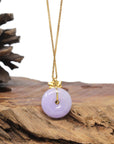 Baikalla 18K Yellow Gold "Ping An Kou" (Good Luck Button) Natural Vixen Lavender Jadeite Jade Pendant W/ Natural Diamonds