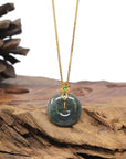 Baikalla 18K Yellow Gold "Ping An Kou" (Good Luck Button) Natural Icy Black Wuji & Green Jadeite Jade Pendant