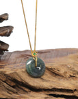 Baikalla 18K Yellow Gold "Ping An Kou" (Good Luck Button) Natural Icy Black Wuji & Green Jadeite Jade Pendant