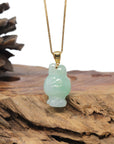 Baikalla Natural Icy Light Apple-Green Jadeite Jade "Joy Bunny" Pendant W/ 18ky Gold Bail