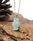 Baikalla Natural Icy Light Apple-Green Jadeite Jade "Joy Bunny" Pendant W/ 18ky Gold Bail