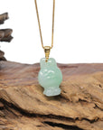 Baikalla Natural Icy Light Apple-Green Jadeite Jade "Joy Bunny" Pendant W/ 18ky Gold Bail