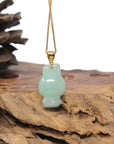 Baikalla Natural Icy Light Apple-Green Jadeite Jade "Joy Bunny" Pendant W/ 18ky Gold Bail