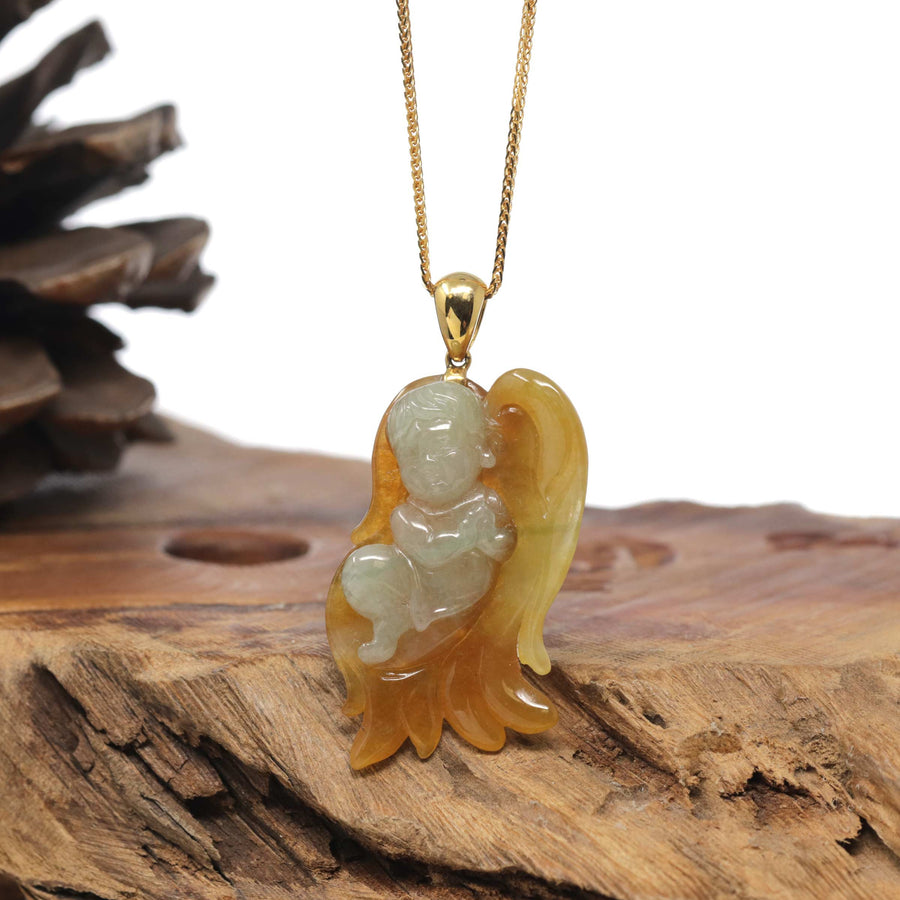 Baikalla 18K Yellow Gold "Angel" Natural Icy  Jadeite Jade Pendant