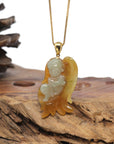 Baikalla 18K Yellow Gold "Angel" Natural Icy Blue-Green & Yellow-Orange Jadeite Jade Pendant