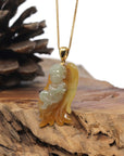 Baikalla 18K Yellow Gold "Angel" Natural Icy Blue-Green & Yellow-Orange Jadeite Jade Pendant