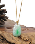 Baikalla 18K Yellow Gold "Ruyi" Natural Icy White & Vibrant Green Jadeite Jade Pendant