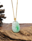 Baikalla 18K Yellow Gold "Ruyi" Natural Icy White & Vibrant Green Jadeite Jade Pendant