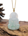 Baikalla 18K Yellow Gold "Guan Yin" Icy White & Light Blue-Green Jadeite Jade Pendant
