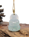 Baikalla 18K Yellow Gold "Guan Yin" Icy White & Light Blue-Green Jadeite Jade Pendant