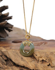 Baikalla 18K Yellow Gold "Ping An Kou" (Good Luck Button) Natural Icy Blue-Green & Deep Yellow-Green Jadeite Jade Pendant W/ Natural Diamond & Ruby