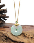 Baikalla 18K Yellow Gold "Ping An Kou" (Good Luck Button) Natural Icy Light Apple-Green Jadeite Jade Pendant