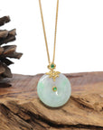Baikalla 18K Yellow Gold "Ping An Kou" (Good Luck Button) Natural Icy Light Apple-Green Jadeite Jade Pendant