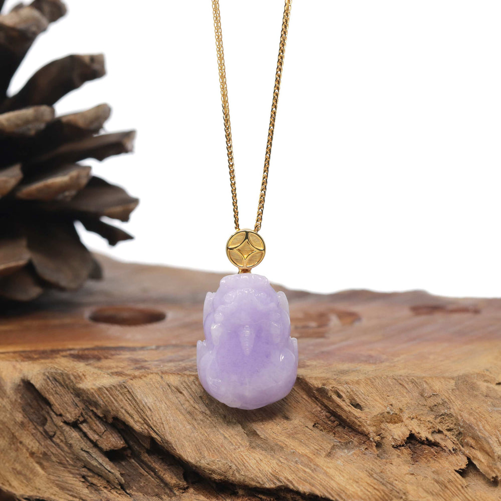 Baikalla Natural Vixen Lavender Jadeite Jade "PiXiu" Pendant W/ 18ky Gold Bail