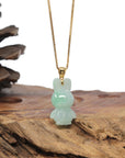 Baikalla Natural Icy Apple-Green Jadeite Jade "Lucky Bunny" Pendant W/ 18ky Gold Bail
