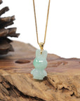 Baikalla Natural Icy Apple-Green Jadeite Jade "Lucky Bunny" Pendant W/ 18ky Gold Bail