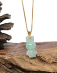 Baikalla Natural Icy Apple-Green Jadeite Jade "Lucky Bunny" Pendant W/ 18ky Gold Bail