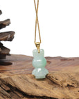 Baikalla Natural Icy Apple-Green Jadeite Jade "Lucky Bunny" Pendant W/ 18ky Gold Bail