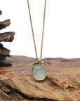 Baikalla 18K Yellow Gold "Apple" Natural Icy Light Green Jadeite Jade Pendant W/ Natural Diamonds