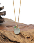 Baikalla 18K Yellow Gold "Apple" Natural Icy Light Green Jadeite Jade Pendant W/ Natural Diamonds