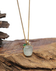 Baikalla 18K Yellow Gold "Apple" Natural Icy Light Green Jadeite Jade Pendant W/ Natural Diamonds