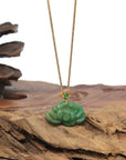 Baikalla 18K Yellow Gold "Lotus Flower" Natural Deep Forest Green Jadeite Jade Pendant