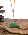 Baikalla 18K Yellow Gold "Lotus Flower" Natural Deep Forest Green Jadeite Jade Pendant