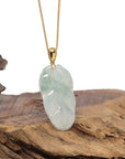 Baikalla 18K Yellow Gold "Jin Zhi Yu Ye" (Leaf) Natural Icy White & Green Jadeite Jade Pendant