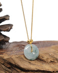 Baikalla 18K Yellow Gold "Ping An Kou" (Good Luck Button) Natural Icy Blue-Green Flower Jadeite Jade Pendant