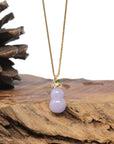 Baikalla Natural Lavender Jadeite Jade "Hulu" Pendant W/ 18ky Gold Bail & Natural Diamonds