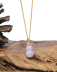 Baikalla Natural Lavender Jadeite Jade "Hulu" Pendant W/ 18ky Gold Bail & Natural Diamonds