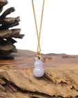 Baikalla Natural Lavender Jadeite Jade "Hulu" Pendant W/ 18ky Gold Bail & Natural Diamonds