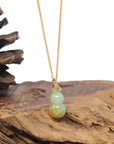 Baikalla Natural Apple-Green & Sajin (Golden Dust) Jadeite Jade "Hulu" Pendant W/ 18ky Gold Bail & Natural Diamonds