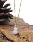 Baikalla Natural Light Lavender Jadeite Jade "Hulu" Pendant W/ 18ky Gold Bail & Natural Diamonds