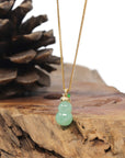Baikalla Natural Apple-Green Jadeite Jade "Hulu" Pendant W/ 18ky Gold Bail & Natural Diamonds